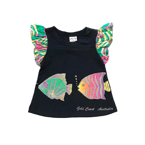 Rework Tropical Fish Flutter Sleeve Top - size 00 (3-6 months)