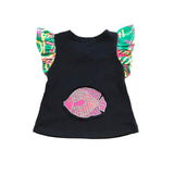 Rework Tropical Fish Flutter Sleeve Top - size 00 (3-6 months)